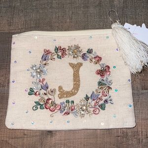 Zippered initial pouch with embroidery